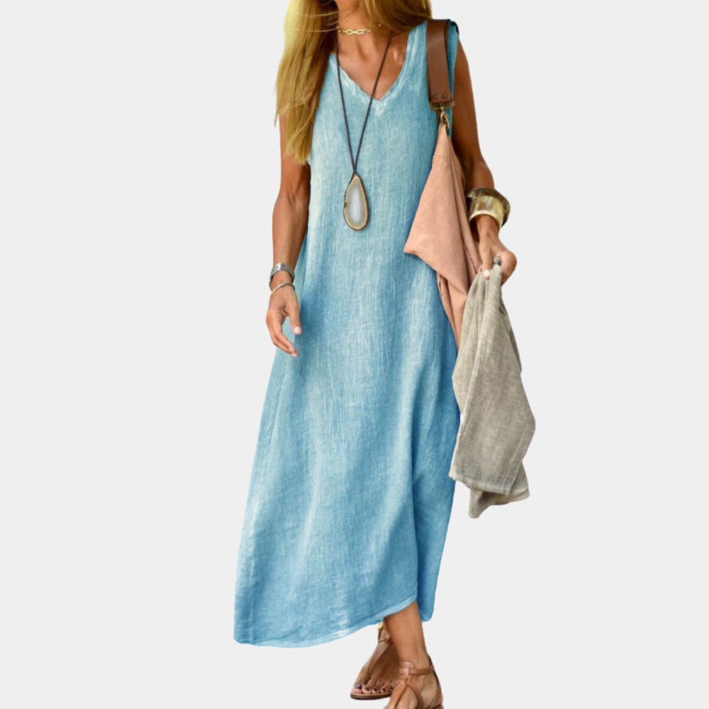Stylisches Maxikleid für Frauen mit V-Ausschnitt für einen lässigen Look