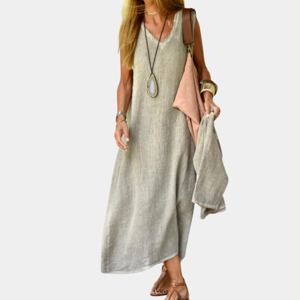 Stylisches Maxikleid für Frauen mit V-Ausschnitt für einen lässigen Look