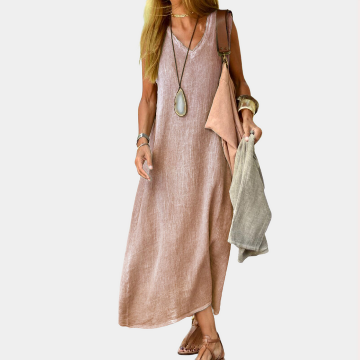 Stylisches Maxikleid für Frauen mit V-Ausschnitt für einen lässigen Look