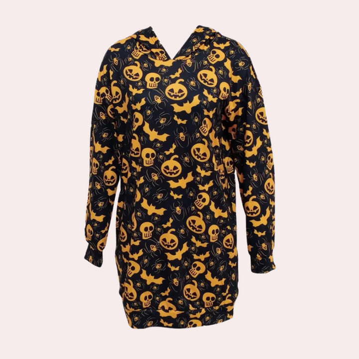 Csilla - Gemütliches Halloween-Minikleid mit Kapuze für ultimativen Komfort