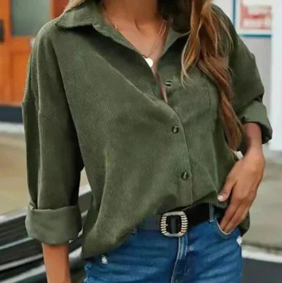 Kelsey - Stylische Herbst-Kordbluse mit elegantem Knopfverschluss für Frauen