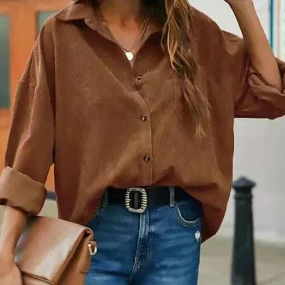 Kelsey - Stylische Herbst-Kordbluse mit elegantem Knopfverschluss für Frauen