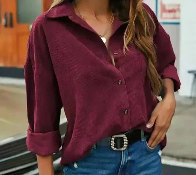 Kelsey - Stylische Herbst-Kordbluse mit elegantem Knopfverschluss für Frauen