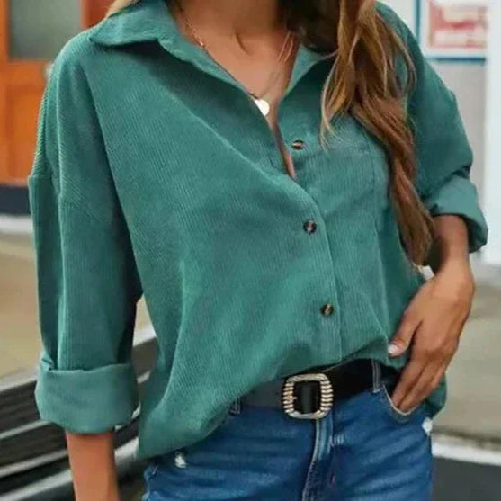 Kelsey - Stylische Herbst-Kordbluse mit elegantem Knopfverschluss für Frauen
