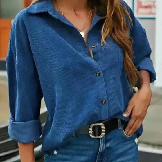 Kelsey - Stylische Herbst-Kordbluse mit elegantem Knopfverschluss für Frauen